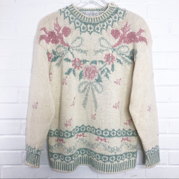 Vintage Sweaters - Vintage Hand Knit Sweater Ramie Cotton Angel Small